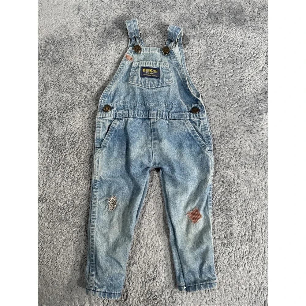 Vintage Oshkosh Vestbak Blue Denim Overall Bibs Sz 18 Months Bubble Snap Pink